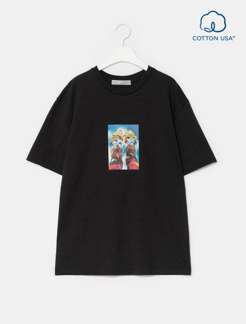 8seconds8 X RAREBIRTH男女皆宜的黑色战士印花T恤女款JPY带授权招加盟代理 商品图1