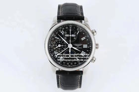 TW浪琴名匠月相八针V4版一：升级星期和月份和原装一样，原装字体比较细，而且对比J和A的字体明显。二：升级月相为烫金，2个月亮和13个星星。市面做的最亮最像