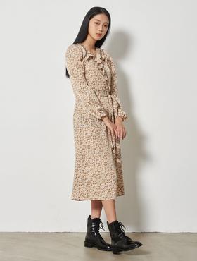 8seconds Floral Dress米色花卉荷叶边肩带长连衣裙女款JPY带授权招加盟代理