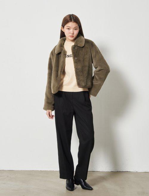 8 seconds 女款卡其色隐藏扣式领子皮草短外套JPY带授权招加盟代理 商品图2