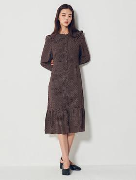 8secondsBlack solid pleated long黑色图案水手领纽扣连衣裙女款JPY带授权招加盟代理