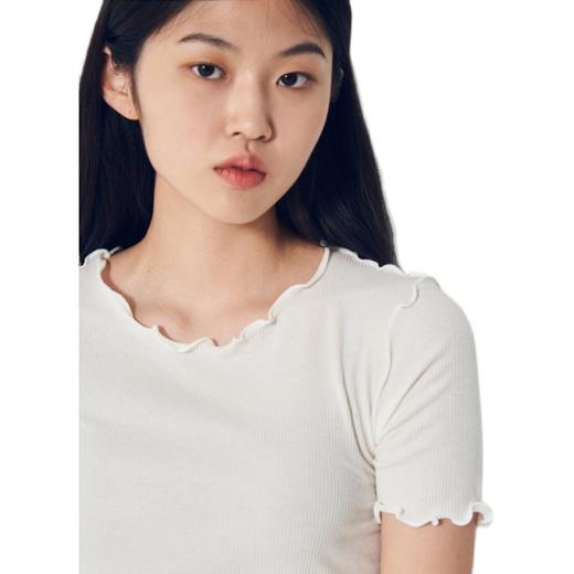 8seconds embroidered letter short白色罗纹褶边短袖T恤女款JPY带授权招加盟代理 商品图4
