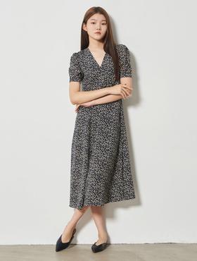 8seconds Plaid zipper黑色花卉V领连衣裙女款#350771MYG5JPY带授权招加盟代理