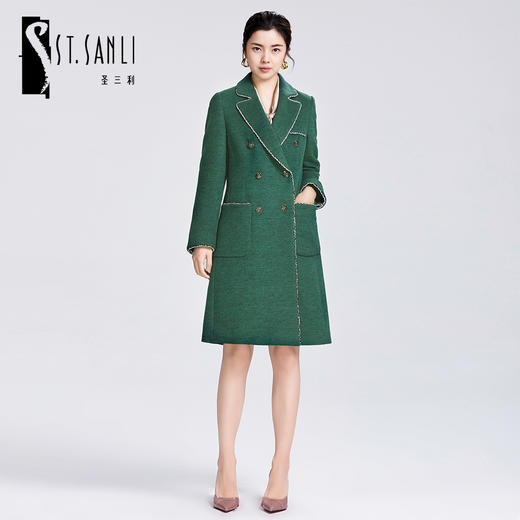 圣三利专柜正品19年秋季中长款西服领毛呢大衣SL1931148 商品图0