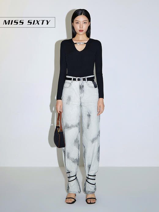 Miss Sixty2021春季新款针织衫女V领烫钻盘绳扣修身6N1RJ4400000 商品图4