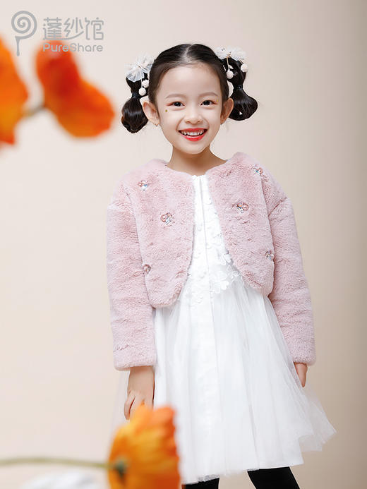 非质量问题不退换哦~pureshare 女童毛毛外套冬装新款洋气可爱儿童上衣新年中国风-花下石榴外套 商品图5
