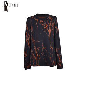 圣三利女装 简约休闲双色提花罗纹领针织套头衫SL2032243