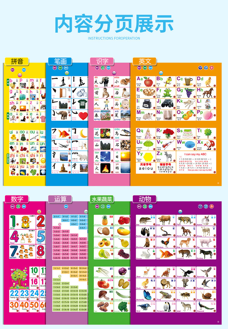 儿童玩具早教有声读物挂本点读发声书启蒙益智拼音宝宝认知挂图充电款