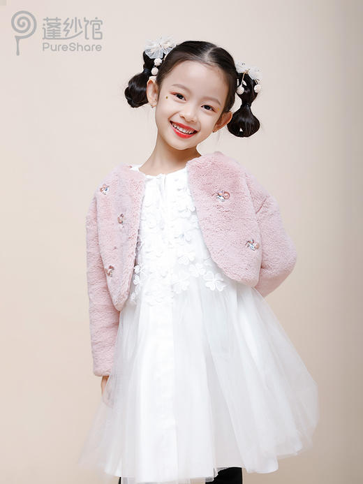 非质量问题不退换哦~pureshare 女童毛毛外套冬装新款洋气可爱儿童上衣新年中国风-花下石榴外套 商品图3