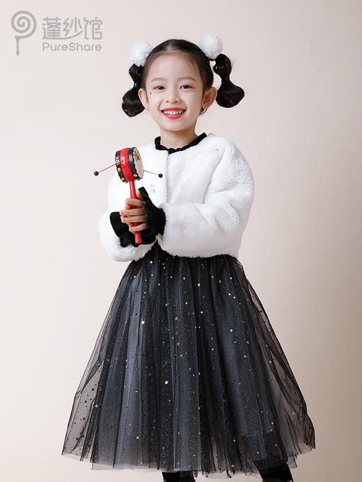 非质量问题不退换哦~pureshare 女童毛毛外套冬装新款洋气可爱儿童上衣新年中国风-花下石榴外套 商品图2