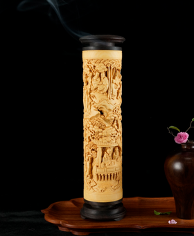 兰亭雅集°黄杨木雕香筒