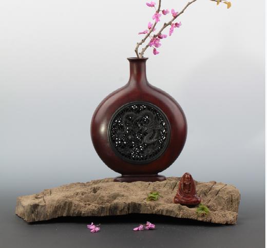 蟠龙戏珠°大款&小款 酸枝镶紫光檀花瓶 商品图1