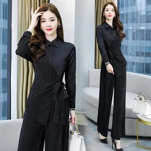 KY-YLFS8752早秋新款时尚洋气显瘦条纹阔腿裤套装 商品图1