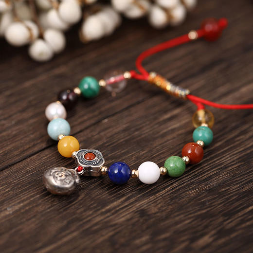 多宝手串‧银福袋五彩金刚结 足银配天然宝石珍珠幸运编绳醍醐原创 商品图3