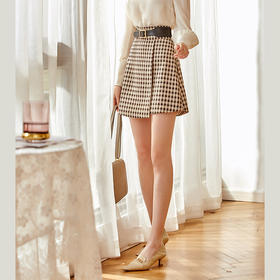 欧芮儿黑白格纹半身裙春季新款高腰显瘦经典复古简约小个子A字裙