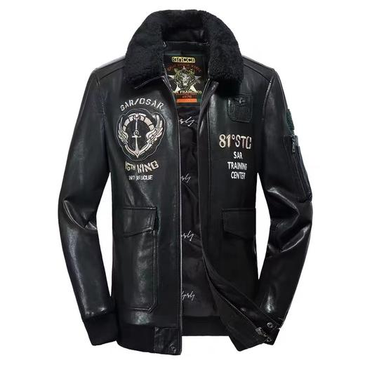 【真皮】大依优型绵羊皮大码皮衣可脱卸领加肥加大外套多口袋时尚大码皮草 商品图1