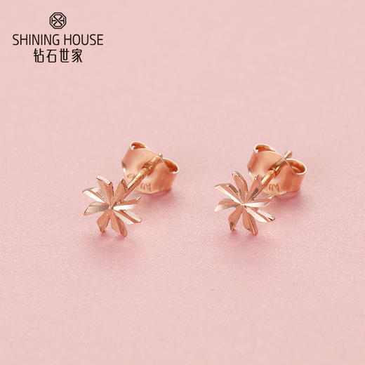 【时尚K金】钻石世家 18K金耳钉 风车造型耳钉 花朵生动可爱耳钉耳饰（约0.88克） 商品图3