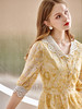 欧芮儿雪纺绣花连衣裙2021春季新款收腰显瘦复古优雅黄色裙子 商品缩略图2