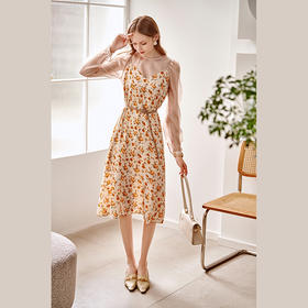 欧芮儿时尚套装女2021春季新款碎花雪纺吊带裙+人丝绉内搭两件套