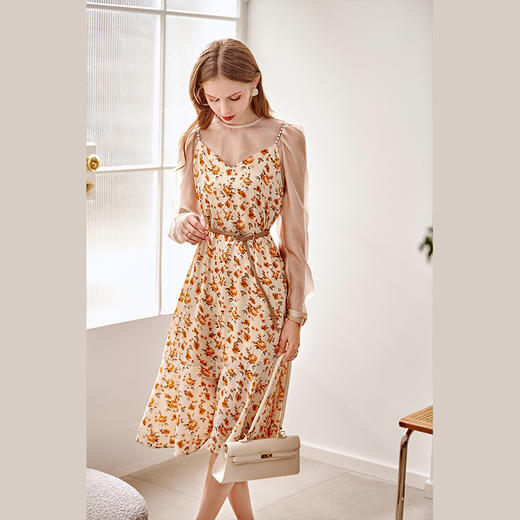 欧芮儿时尚套装女2021春季新款碎花雪纺吊带裙+人丝绉内搭两件套 商品图1