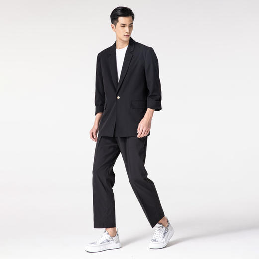 PINLI品立春季新款男装纯色抗皱直筒休闲男士长裤B211117127 商品图3