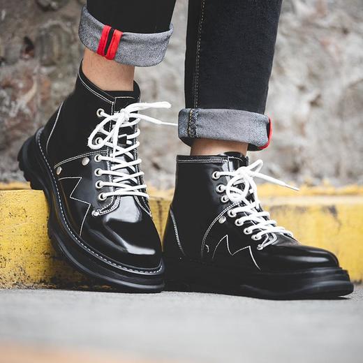 高帮鞋内增高男鞋厚底工装真皮中帮马丁靴男增高潮鞋 商品图2