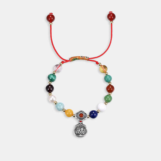 多宝手串‧银福袋五彩金刚结 足银配天然宝石珍珠幸运编绳醍醐原创 商品图6