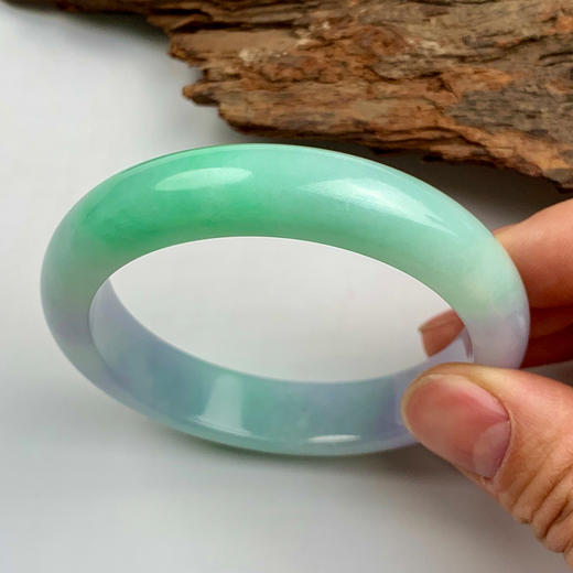 派瑞翡翠 翡翠手镯 糯种 绿色紫色 商品图2