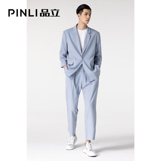 PINLI品立春季新款男装纯色抗皱直筒休闲男士长裤B211117127 商品图4