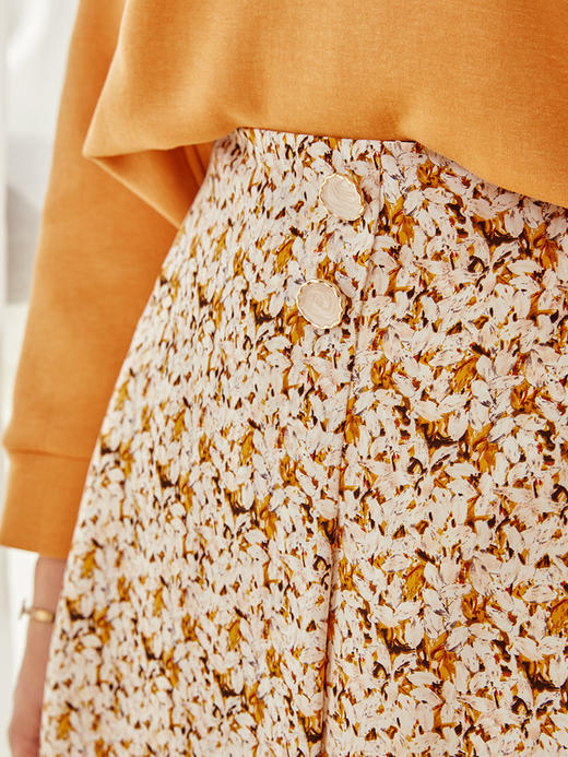 欧芮儿橘黄碎花半身裙女春季新款搭片不规则气质优雅垂坠感A字裙 商品图3