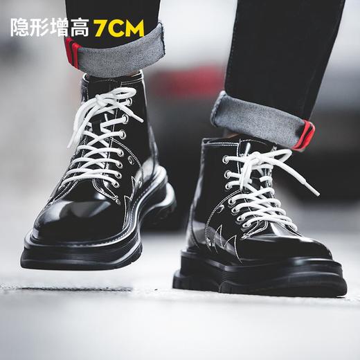 高帮鞋内增高男鞋厚底工装真皮中帮马丁靴男增高潮鞋 商品图0