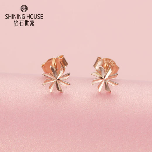 【时尚K金】钻石世家 18K金耳钉 风车造型耳钉 花朵生动可爱耳钉耳饰（约0.88克） 商品图2