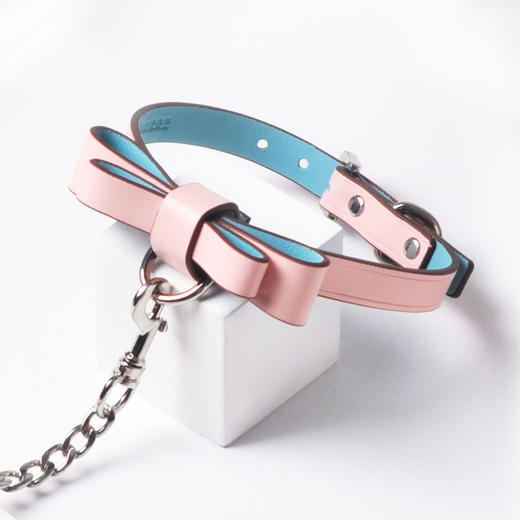 马卡龙蝴蝶结真皮项圈 可拆卸 商品图1