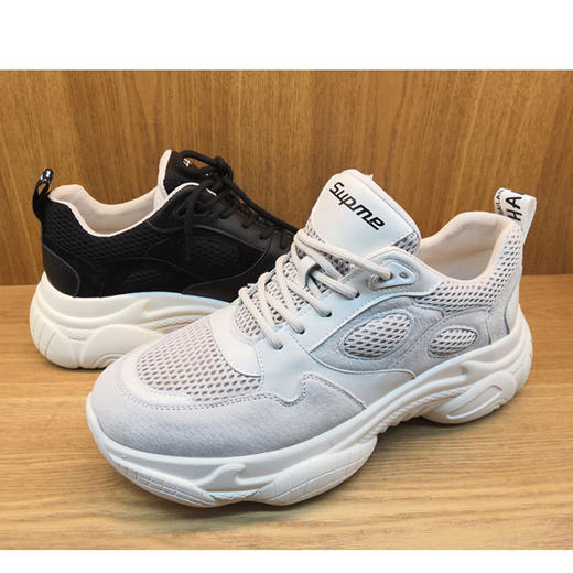 豪行原装19196078牛皮厚底时尚韩版纯色网鞋休闲透气老爹男鞋正品 商品图1