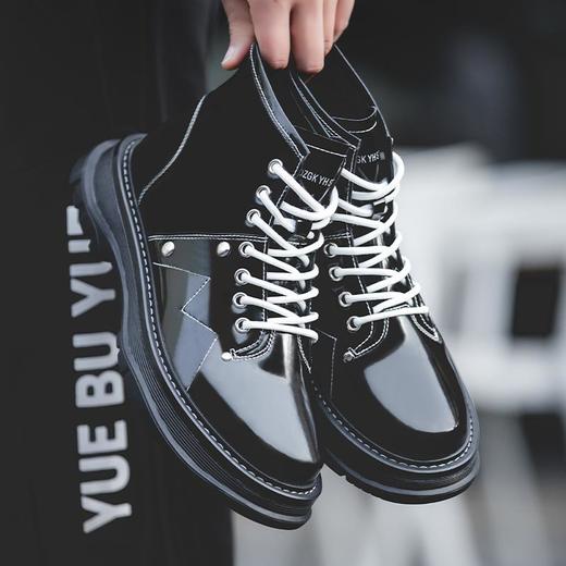 高帮鞋内增高男鞋厚底工装真皮中帮马丁靴男增高潮鞋 商品图3