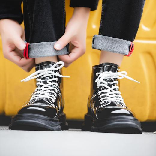 高帮鞋内增高男鞋厚底工装真皮中帮马丁靴男增高潮鞋 商品图4