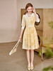 欧芮儿雪纺绣花连衣裙2021春季新款收腰显瘦复古优雅黄色裙子 商品缩略图1