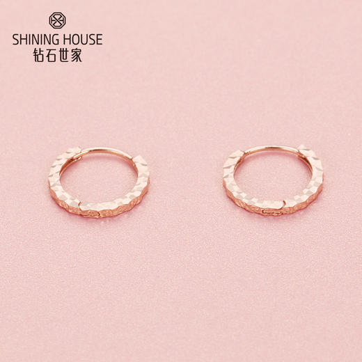 【时尚K金】钻石世家 18K金耳钉 雕花工艺耳钉圆圈耳饰 时尚简约耳圈 送礼自带 商品图3