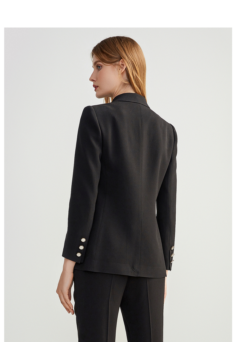 朗姿2021年春季新款黑色商务女士西装职业正装女士套装外套高级感