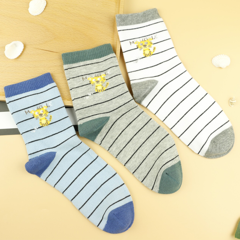 【19元6双】【7-10岁】大童条纹休闲卡通精梳棉袜子 透气舒适【723208】