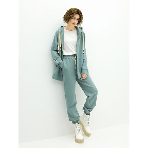 COCOBELLA【瑕疵】时尚运动风双帽绳外套女秋中长款宽松休闲连帽上衣SE1 商品图2