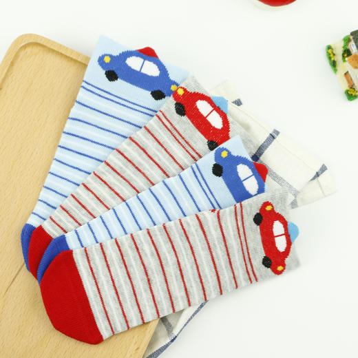【19元6双】3-5岁丨小童条纹直板袜子 汽车彩色精梳棉袜字【813206】 商品图0