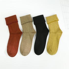 【49元6双】女丨网红款女士秋冬袜子时尚翻边素色长袜简约纯色女袜精梳棉冬袜【2022205】