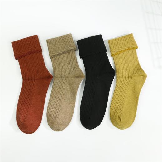 【49元6双】女丨网红款女士秋冬袜子时尚翻边素色长袜简约纯色女袜精梳棉冬袜【2022205】 商品图0