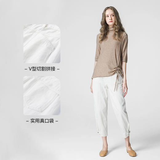 famecoco范可儿白色裤子女宽松显瘦百搭休闲裤F211GA006 商品图3