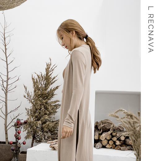 【细针织面料】侧开叉春秋针织衫开衫女中长款长袖外套上衣 商品图1