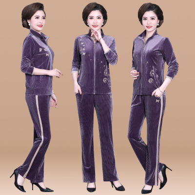 SP- 832513 外套2021新款阔太太套装中老年女春秋装金丝绒运动两件套 商品图0