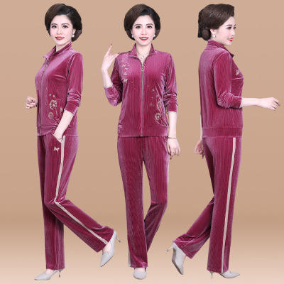 SP- 832513 外套2021新款阔太太套装中老年女春秋装金丝绒运动两件套 商品图1