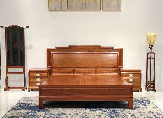 红桥红  家具严选  缅甸花梨（大果紫檀）  【180 步步高升大脚 高低床 三件套】 商品图1