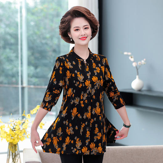 GS-4465新款春装洋气打底小衫中老年女时尚长袖t恤遮肚上衣服 商品图2